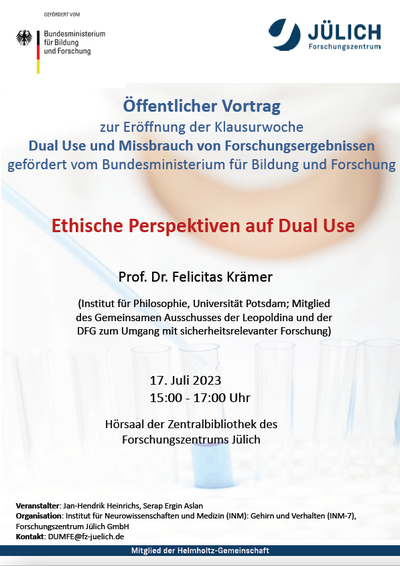 Vortrag von Prof. Dr. Felicitas Krämer zur Eröffnung der vom BMBF geförderten Klausurwoche "Dual Use und Missbrauch von Forschungsergebnissen"